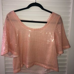 Pink Sequin Cropped Blouse